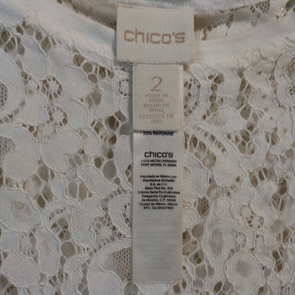 Chicos Tank Top Womens 1 Medium M White Sleeveless Shirt Stretch Blouse Lace - Picture 6 of 8